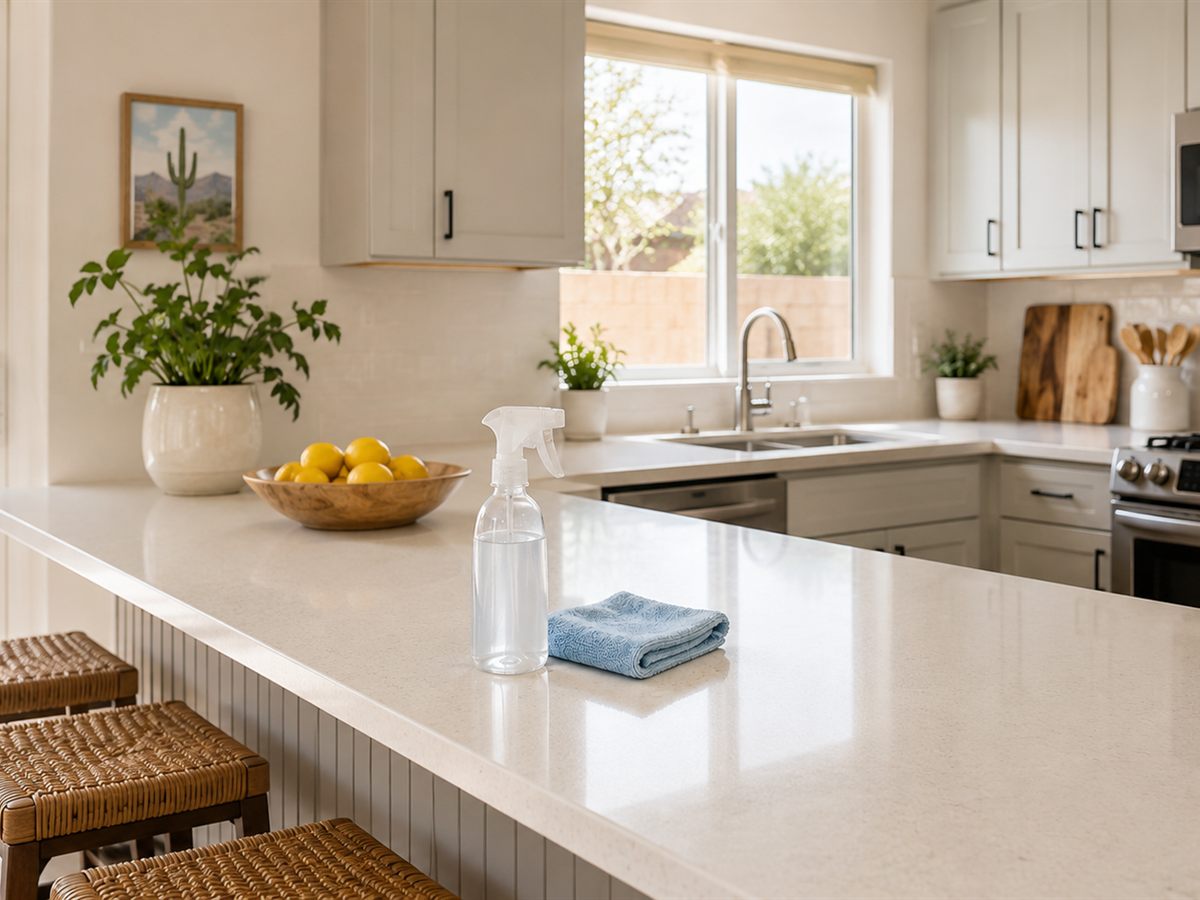 Clean kitchen counter after routine house cleaning in Phoenix